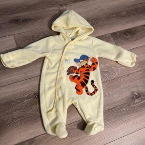Vintage Disney Winnie the Pooh Yellow Hooded Baby One Piece Tigger Embroidery
